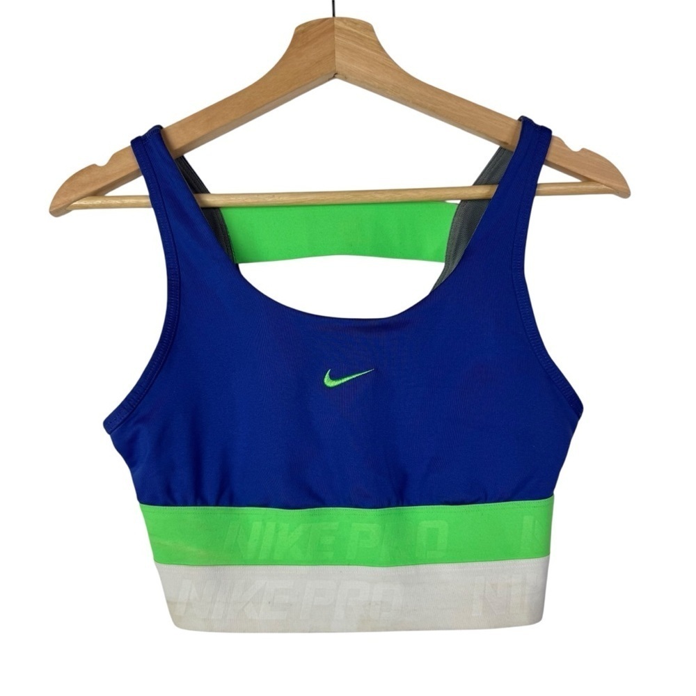 Nike Pro Royal Blue & Neon Green Athletic Sports Bra S